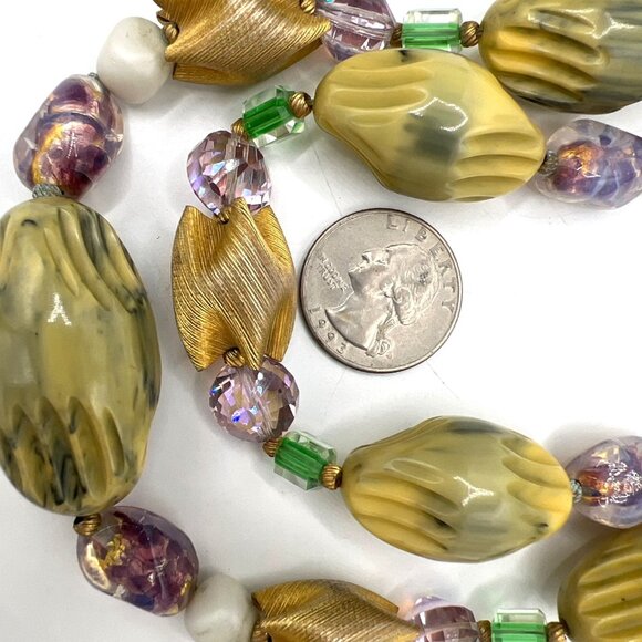 Vtg 16" Necklace Chunky 2 Strand Beaded mix media Giving Multiple Shapes Colors - Picture 10 of 14